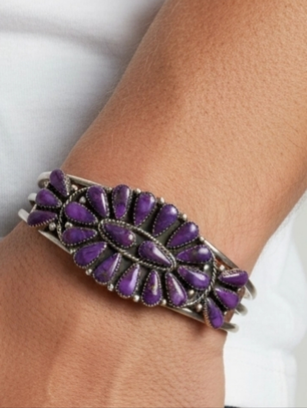 Mojave Purple Turquoise Sterling Silver Cuff Marked Sterling Made In Phillipines